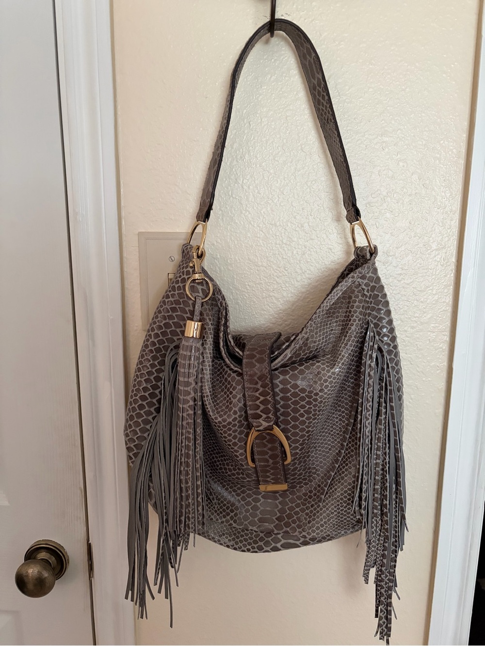 G.I.L.I. Stone Cobra Fringe Hobo Shoulder Bag NWOT